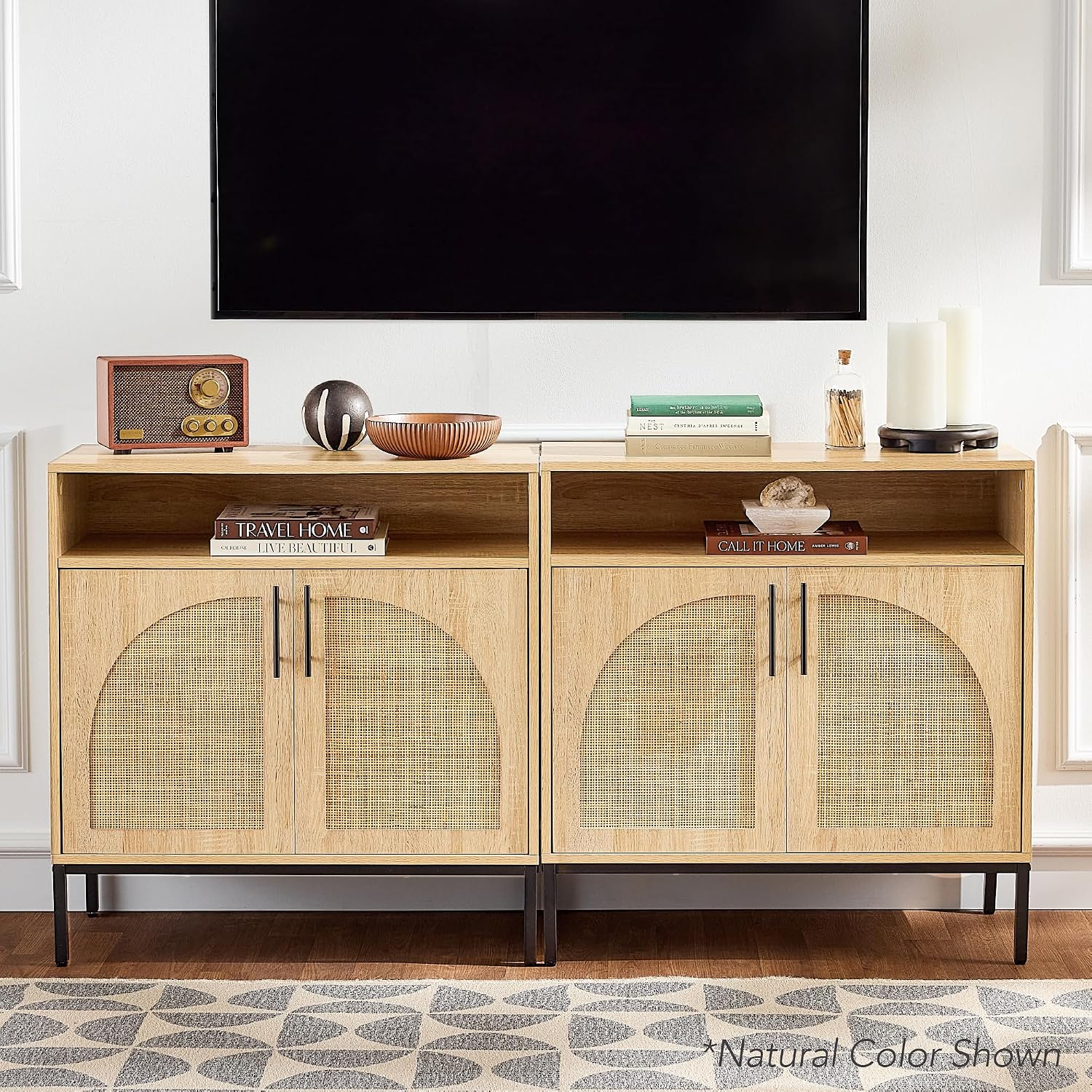 Best Choice Products Rattan Sideboard Buffet Cabinet, Entryway Table, Accent Storage Cabinet, Console Table for Hallway, Living Room, Dining Room - Brown