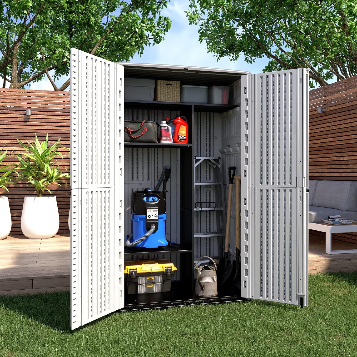 ADDOK Metal Shelve Laminate kit,Vertical Outdoor Storage Cabinet Specialized,68' x 46' x 15'(Black)