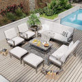 HAPPATIO 7 Piece Aluminum Patio Furniture Set, 3-Seat Outdoor Loveseat, Outdoor Sectional Sofa with Ottomans and Coffee Table, Garden Conversation Set with Swivel Armchairs for Lawn (Gray)