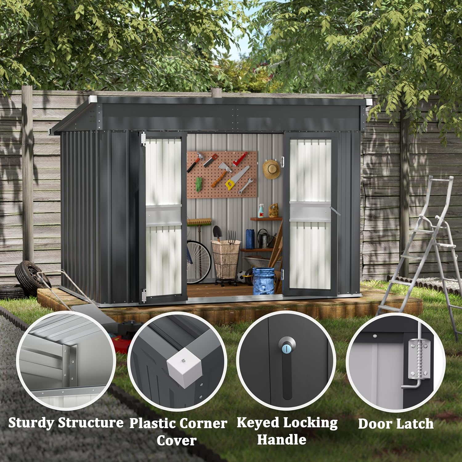 VEIKOU Metal Storage Shed, 6x10FT Outdoor Storage Shed with Sloped Galvanized Steel Roof, Garden Tool Storage House Metal Shed with 2 Vents & Double Door for Backyard Outdoor Patio