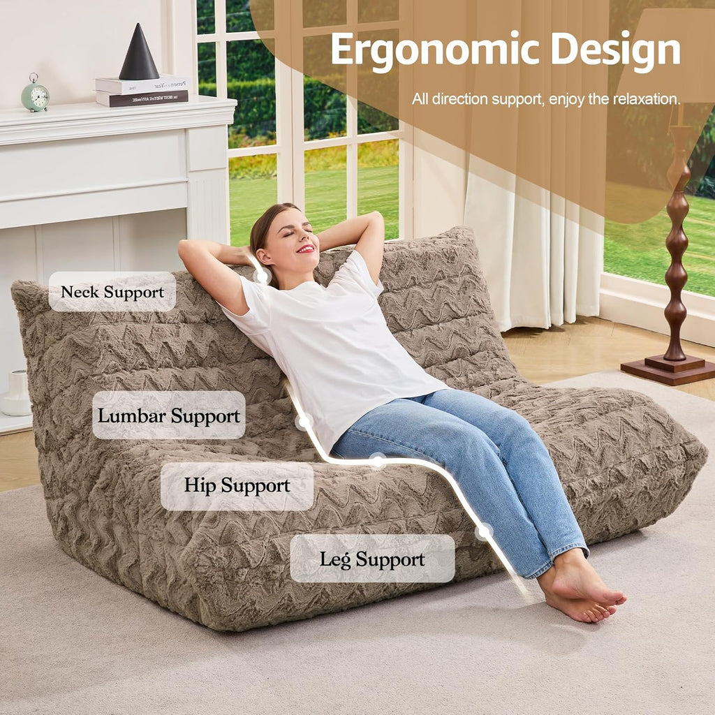 Bean Bag Chairs for Adults Giant Bean Bag Chair Memory Foam BeanBag Chair Bean Bag Sofa with Filler Faux Fur Fireside Beanbags Lazy Sofa for Living Room Bedroom Office (Brown Chevron, Loveseat)