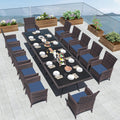 Kurapika 15-Piece Patio Furniture Outdoor Dining Set, Wicker Rattan Patio Dining Table and Chairs Set, Square Tempered Glass Tabletop with Umbrella Hole and 12 Chair Set, Navy Blue
