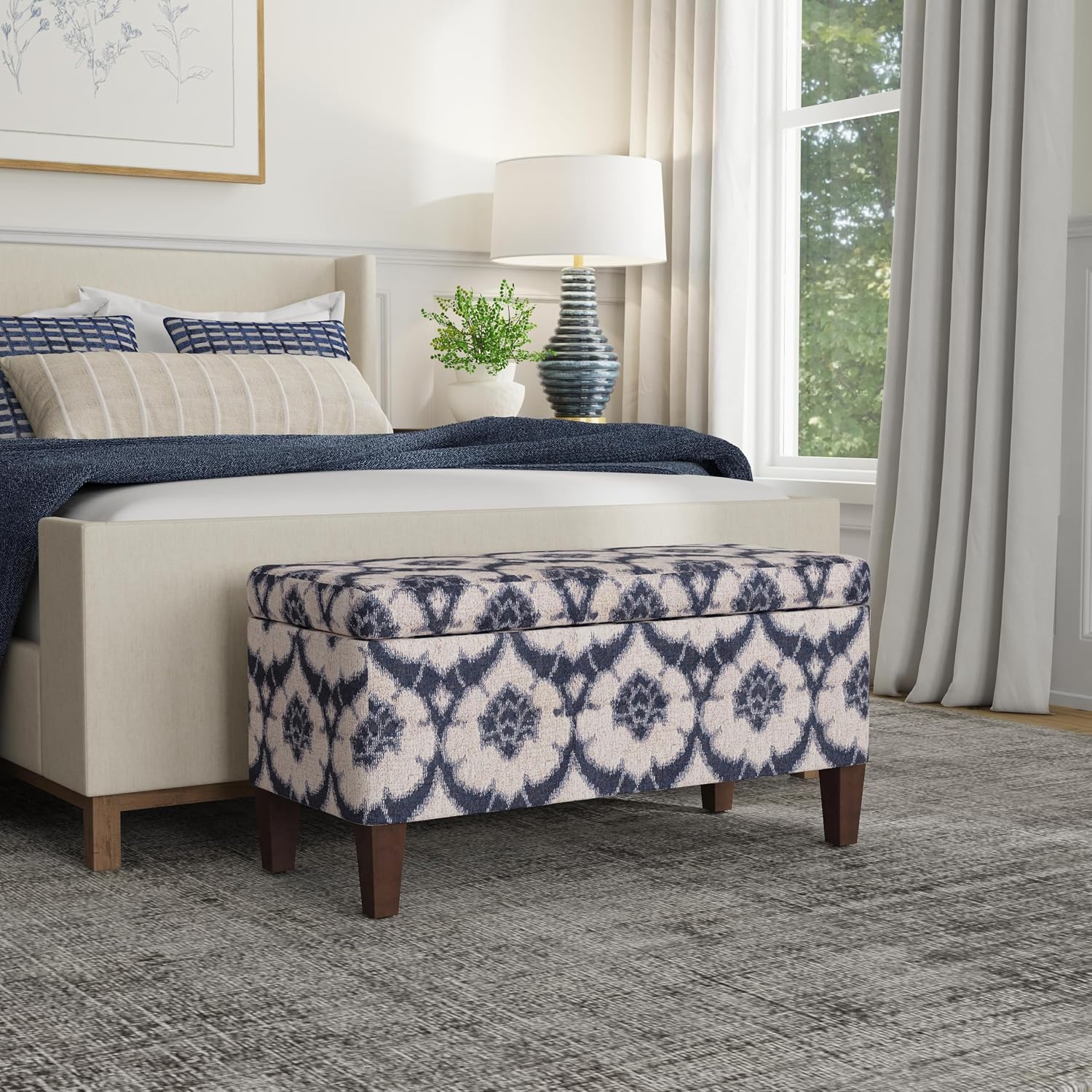 HomePop Large Decorative Storage Bench - Blue Medallion Print
