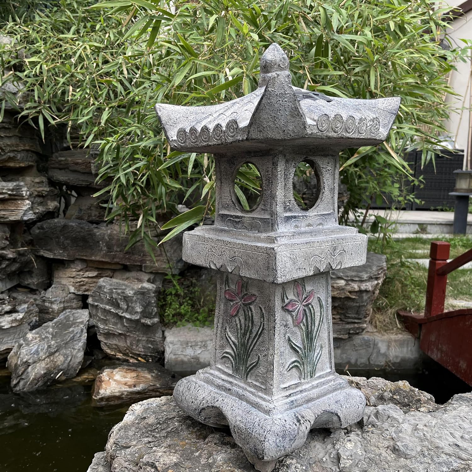 23.6''High Asian Orchid Pagoda Statue Miniature Tower Lantern Garden Decoration Figurines Outdoor Japanese Decoration Zen Courtyard Landscape