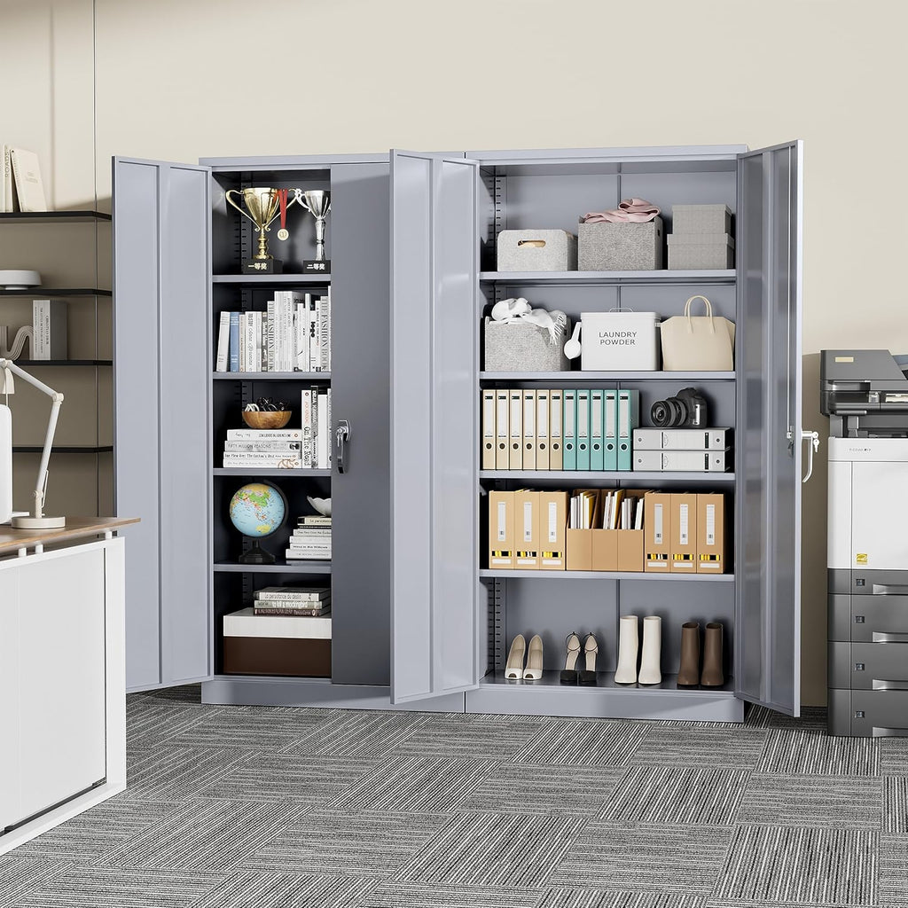 Greenvelly Metal Storage Cabinet, 72' Lockable Metal Garage Storage Cabinet with Doors and 4 Adjustable Shelves, Locking Steel Cabinet for Home Office, Garage, Shop, School (Dark Grey 36' W x 18' D)