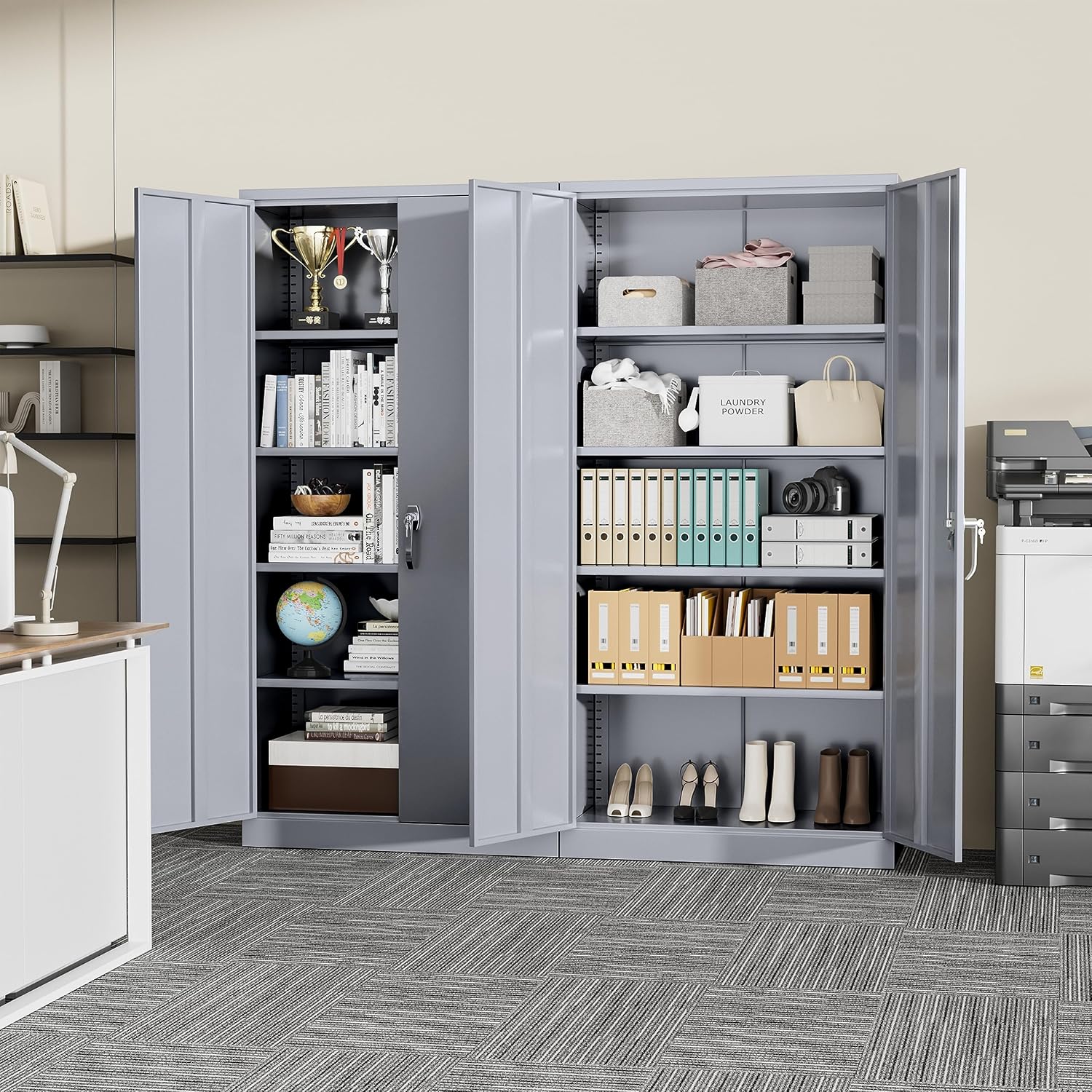 Greenvelly Metal Storage Cabinet, 72' Lockable Metal Garage Storage Cabinet with Doors and 4 Adjustable Shelves, Locking Steel Cabinet for Home Office, Garage, Shop, School (Dark Grey 36' W x 18' D)