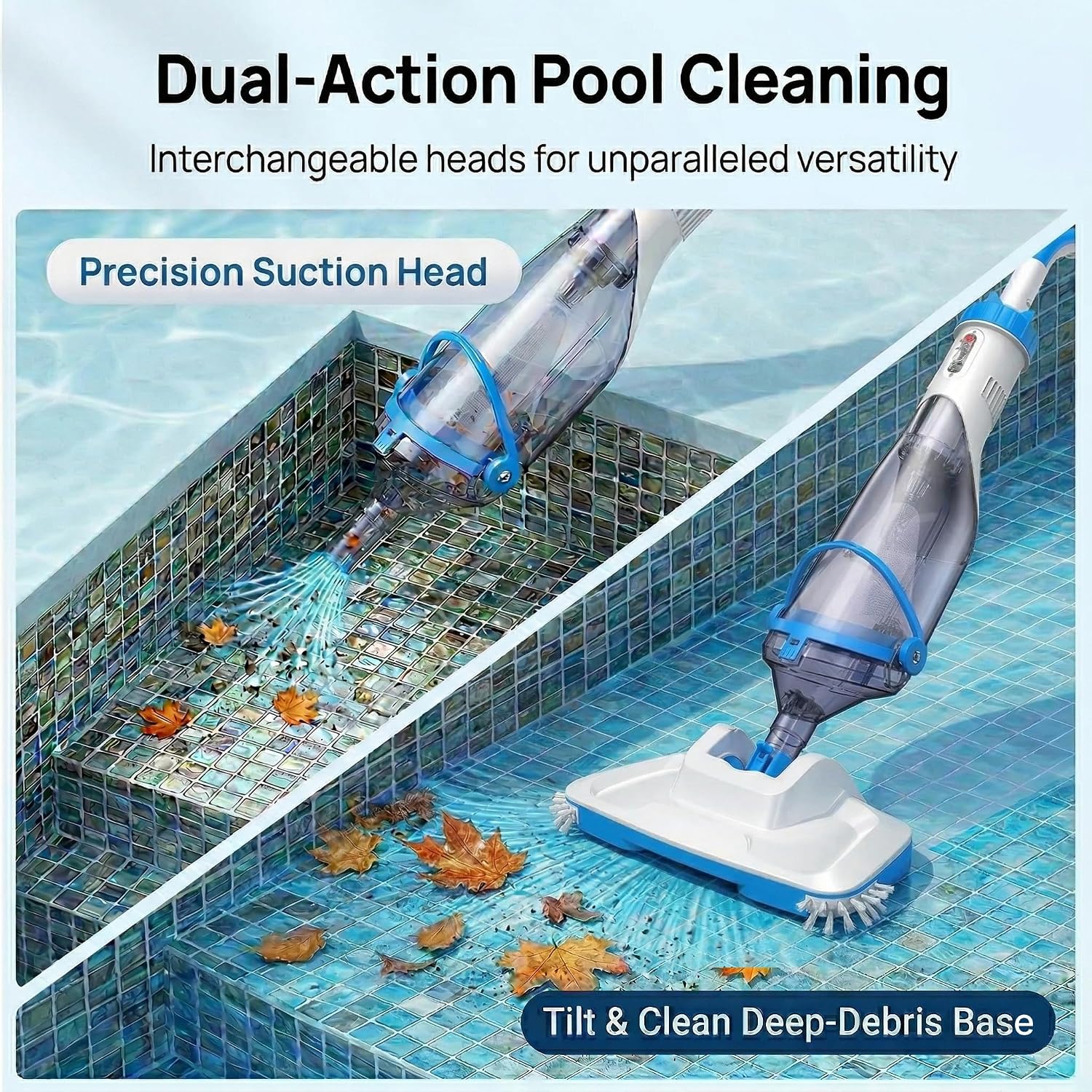 Consciot Pool Vacuum for Above Ground Pool & Inground Pool, Rechargeable Handheld Cleaner with Telescopic Pole,18.5 GPM Suction, 13.4' Head, 60-Min Runtime, for Spa & Hot Tub
