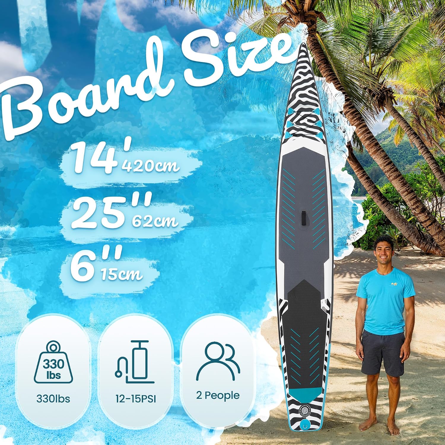 Paddle Board 14'x25'' Inflatable Paddle Board with Complete SUP Accessories, Anti-Slip EVA Deck, Air Pump, Removable Fins, Carrying Handle, Backpack for Adult