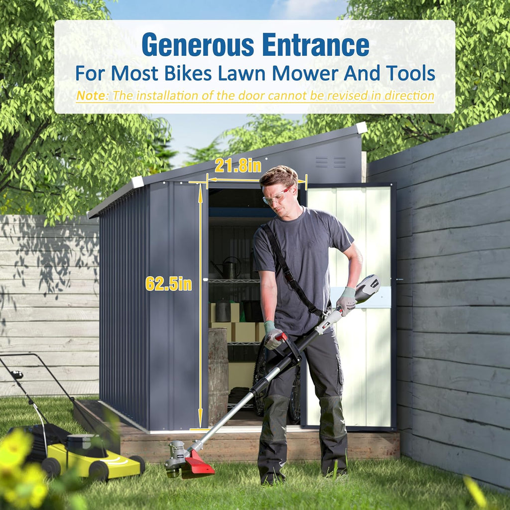 MUPATER 4×10 FT Storage Shed for Outdoor,Lean-to Shed Kit with Thickened Galvanized Steel, Metal Tools Shed with Lockable Door & Air Vents for Patio, Garden, Grey