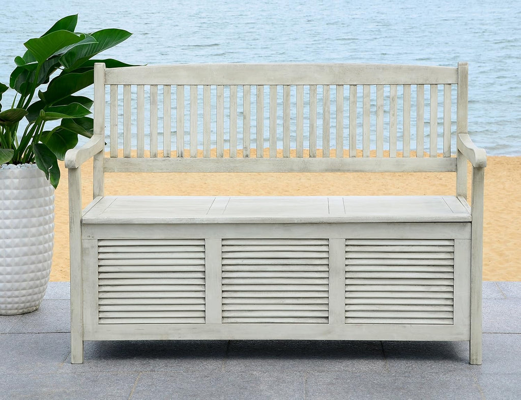 Safavieh Outdoor Collection Brisbane Grey Storage Bench