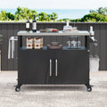 Outdoor Kitchen Island - 304 Stainless Steel Metal Grill Cart, Locking Wheels, Spice Rack & Storage Cabinets | Heavy-Duty All-Weather Design for BBQ Prep, Patio, Poolside (Outdoor Island Cart)
