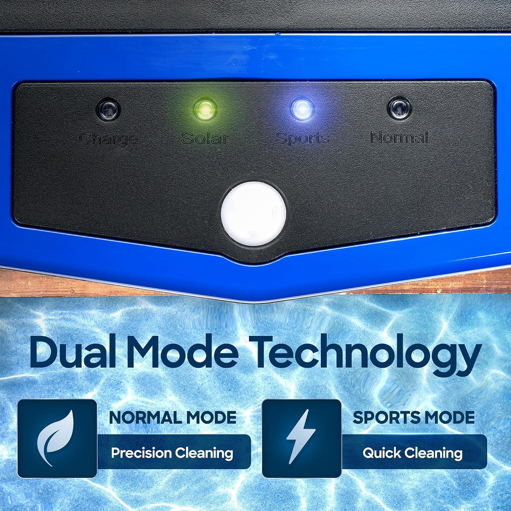 Solar Powered Pool Skimmer Robot – Charges by Solar & Wall Plug – 2 Modes - 5000 mAh Battery Continuous Surface Cleaning - Shallow Water Anti-Stranding Bars - Salt Chlorine Tolerant Motors
