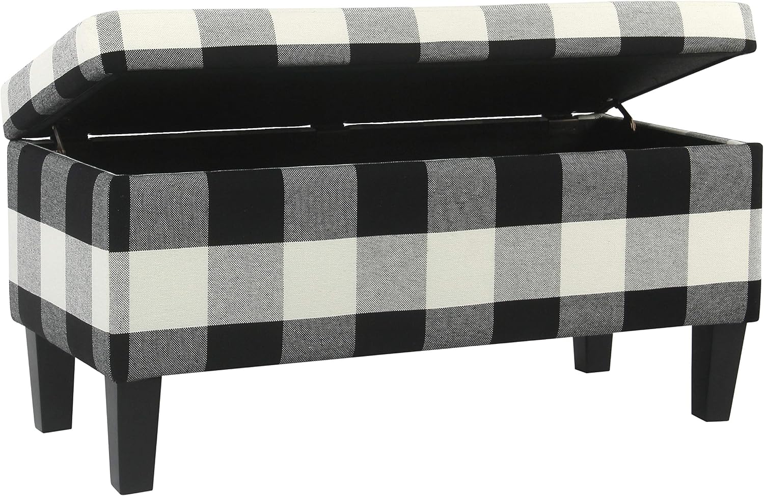 HomePop Large Upholstered Rectangular Storage Ottoman Bench with Hinged Lid, Black Buffalo Plaid