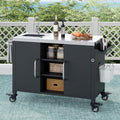 Outdoor Kitchen Island with Sink - 304 Stainless Steel Grill Cart, Locking Wheels, Spice Rack & Storage Cabinets | All-Weather Design for BBQ Prep, Patio, Poolside (Outdoor Island Cart with Sink)