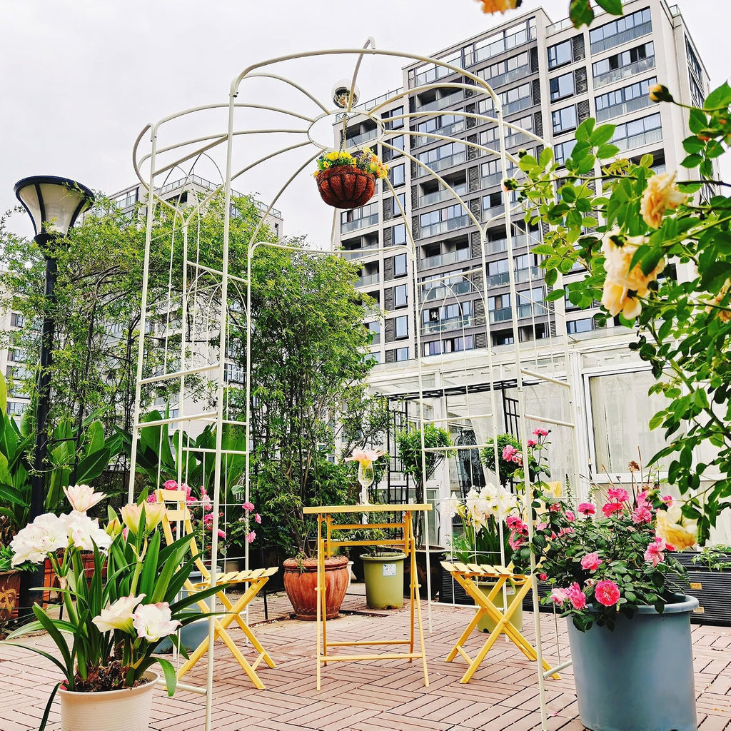 Metal Garden Arch Birdcage Pergola, 6.8ft Diameter x 9.5ft High Outdoor Iron Garden Arbor for Wedding Ceremony, Yard, Patio, Gazebo Pavilion (Cream White)