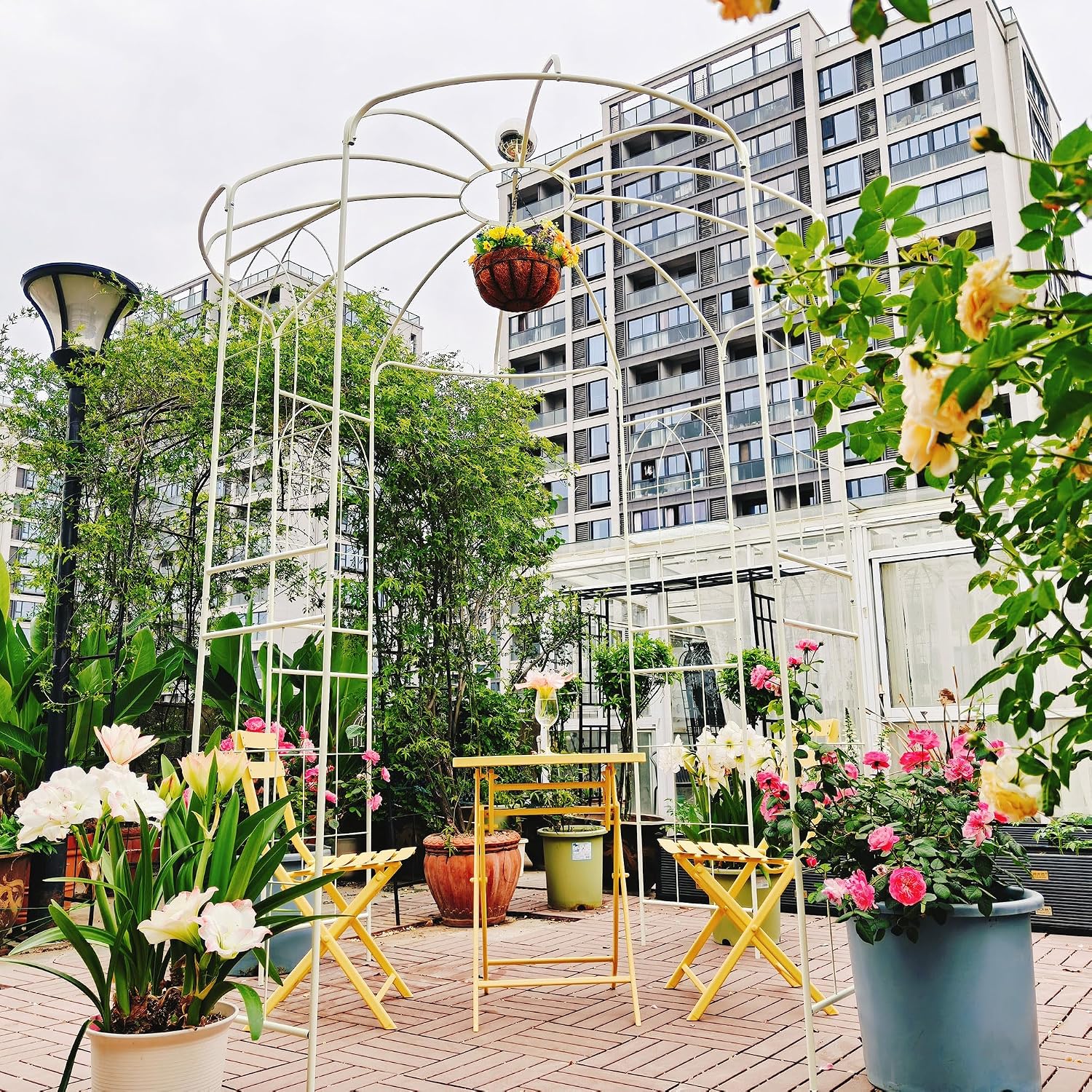 Metal Garden Arch Birdcage Pergola, 6.8ft Diameter x 9.5ft High Outdoor Iron Garden Arbor for Wedding Ceremony, Yard, Patio, Gazebo Pavilion (Cream White)
