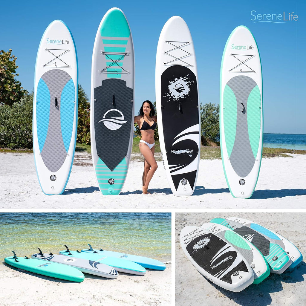 SereneLife 10' Inflatable Stand Up Paddle Board 2-Pack with Premium SUP Accessories – 32' Wide Stable Design with Non-Slip EVA Deck Pad for Youth and Adults, 350 lbs. Capacity Each