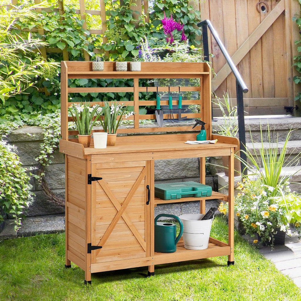 Yaheetech Outdoor Potting Bench, Large Horticulture Work Table Workstation with Storage Cabinet Shelf & Planting Working Console for Patio/Lawn/Garden - Wood