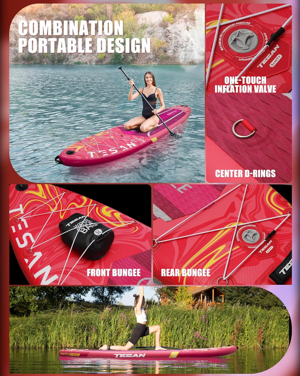 11'6x35'' Extra Wide Inflatable Paddle Board,All-Round Ultra Stable Stand Up Paddleboards with Plus Kits for 450lb,Dual Bungees, Camera Mount, 100L Backpack, Dual-Action Pump