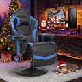 Massage Gaming Recliner Chair with Cup Holder & Side Pockets – Ergonomic PU Leather Video Gaming Chair with Footrest, Manual Recline, Headrest & Lumbar Support for Office or Game Room (Blue)