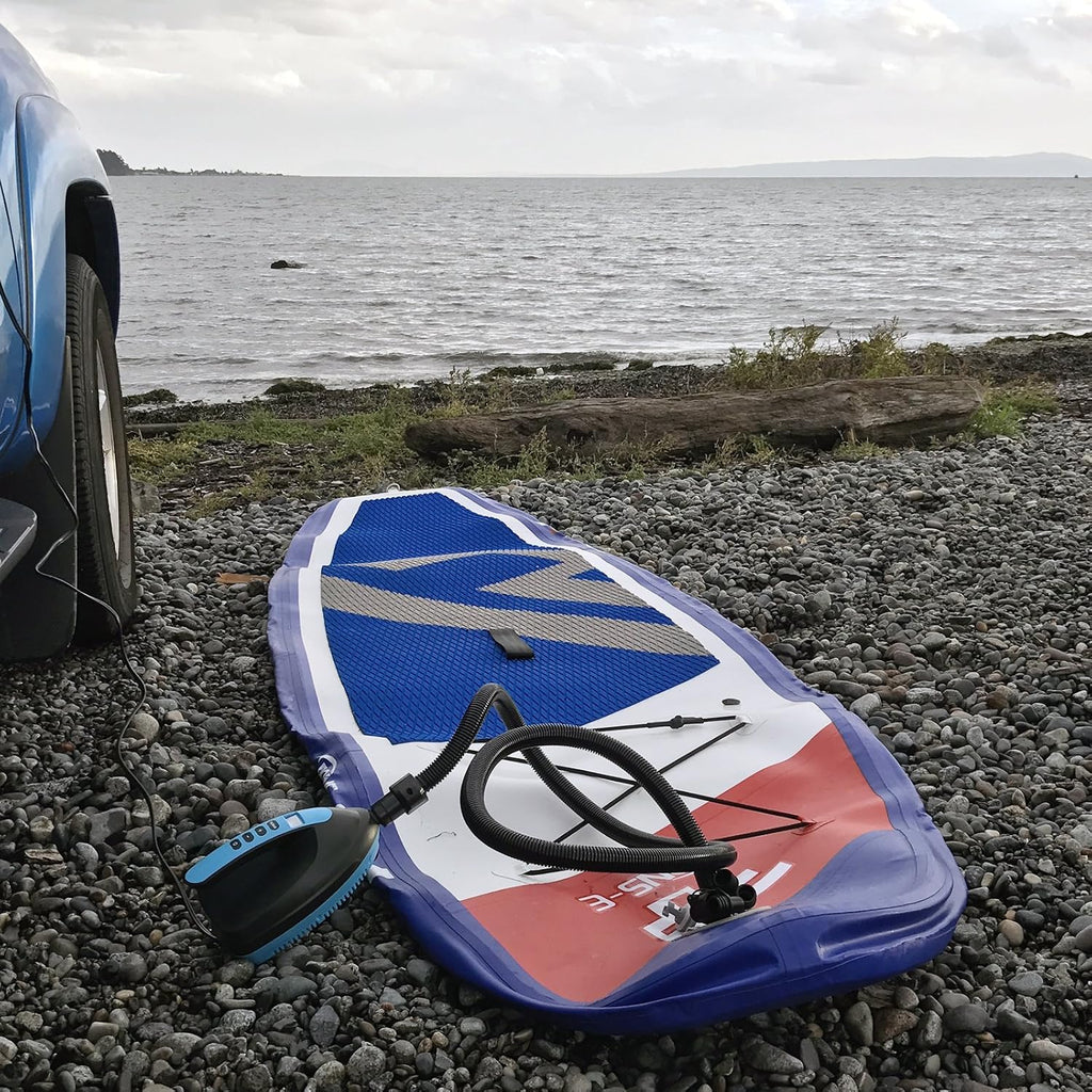 Seamax Marine SUP20D Electric Air Pump for Inflatable Paddle Board, Max 20 PSI, Additional Fittings Included, Pro Edition Built in Temperature Sensor and Voltage Meter Support Inflation and Deflation