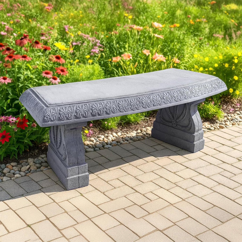 Arcadia Garden Products BE02 Fiberclay Garden, Outdoor Bench, Patio Seating for Front Porch Park Outside Furniture Decor, Gray