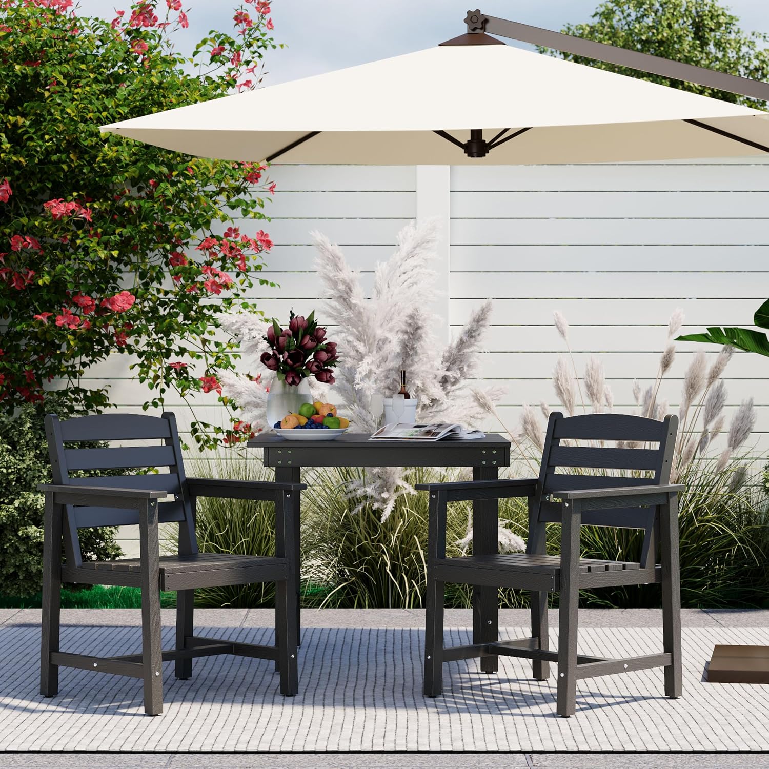 Anbuy Patio HDPE Dining Table Sets, Patio Dining Chairs Set of 2 - HDPE Outdoor Dining Chair for Various Scenes in Outdoor, Dining Room, Garden (Black)