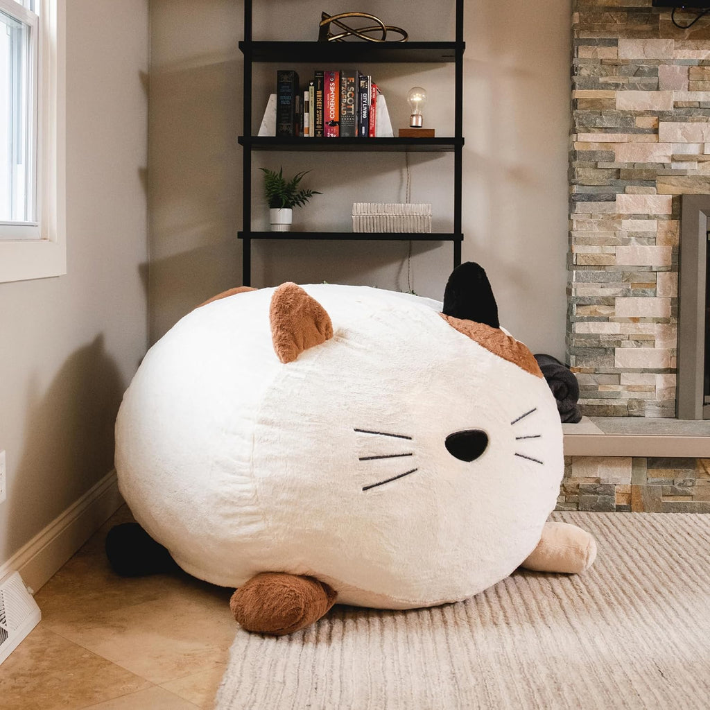 Big Joe Wild Things Foam Filled Animal Bean Bag Chair with Removable Cover, Francesca Feline Snugglepuff, Soft Faux Fur, 4 feet Big