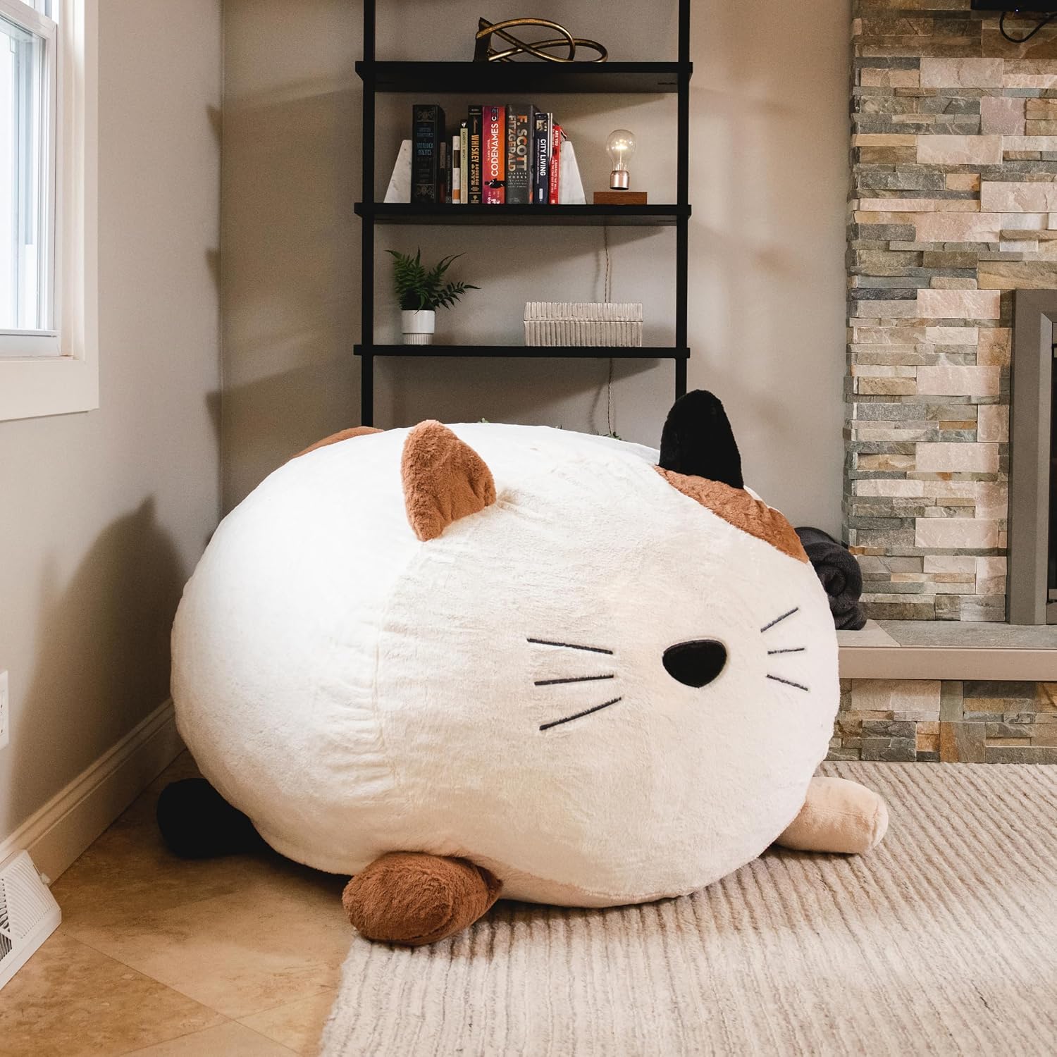 Big Joe Wild Things Foam Filled Animal Bean Bag Chair with Removable Cover, Francesca Feline Snugglepuff, Soft Faux Fur, 4 feet Big