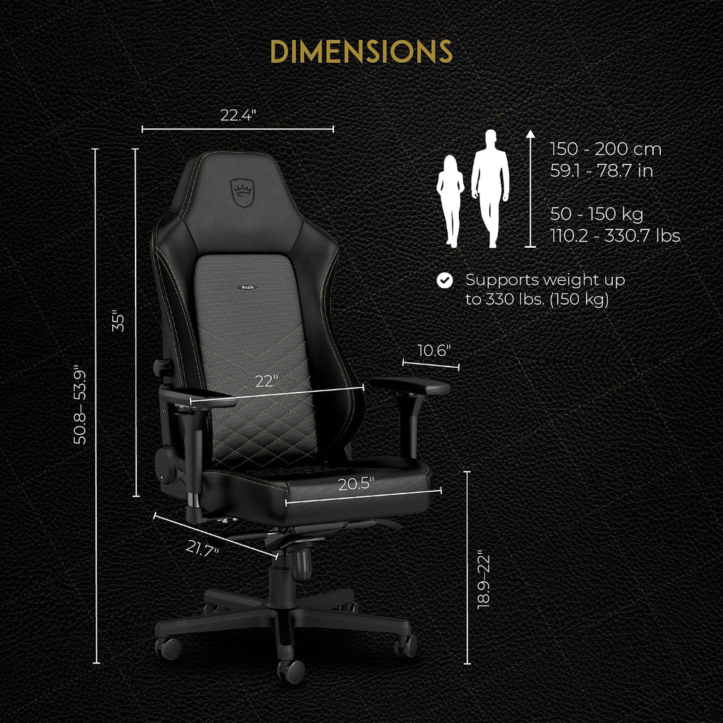 noblechairs Hero Gaming Chair/Office Chair with Lumbar Support, PU Faux Leather, Black/Gold