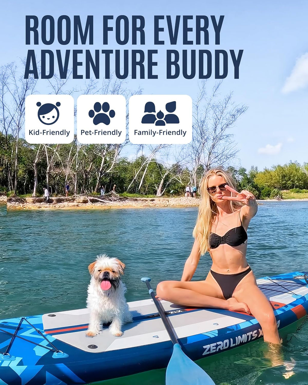 ZLX 11'6'x35' Ultra Wide Inflatable Stand Up Paddle Board | Stable Non-Slip Deck Pad, Unique Fin System, Premium SUP Accessories & Backpack - Upgraded Pump for Adults, All Skill Levels