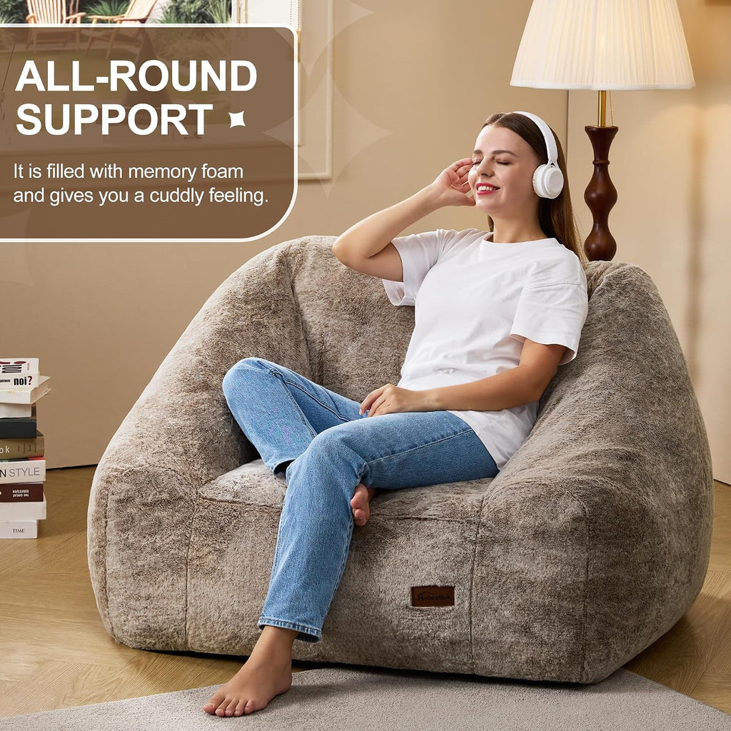 Hobestluk Giant Bean Bag Chair Memory Foam Filled Sofa Chair Bean Bag for Adults/Teens/Kids, Oversized Lazy Accent Comfy Stuffed BeanBag Sofa for Living Room Bedroom Dorm Reading(Brown)