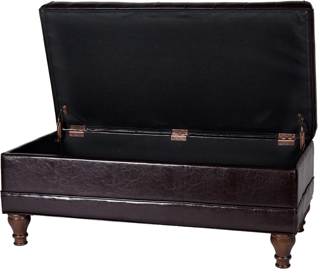 HomePop Deluxe Tufted Storage Bench with Hinged Lid, Espresso