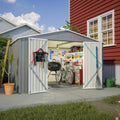 8x10 FT Outdoor Storage Shed, Metal Garden Shed with Frame Floor, Outside Tool Shed with Lockable Hinged Doors, Waterproof Storage Building with Sloped Roof for Backyard, Patio, Lawn, Gray