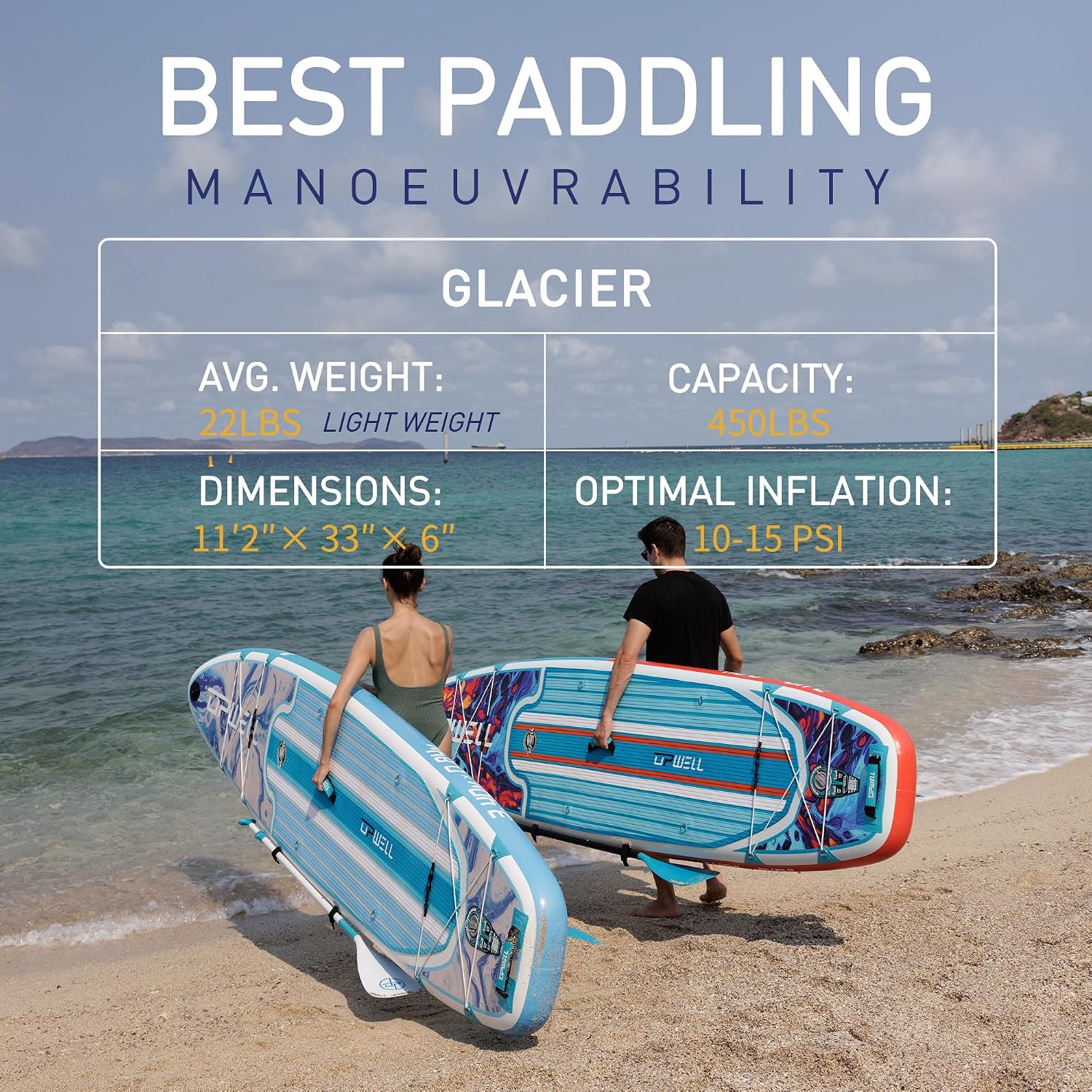 UPWELL 11'2'/11'6'Stand Up Paddle Board for Youth & Adults, Inflatable Paddle Board with Stable Design, Premium SUP Accessories, Backpack, Paddle, Leash, Pump, Fins