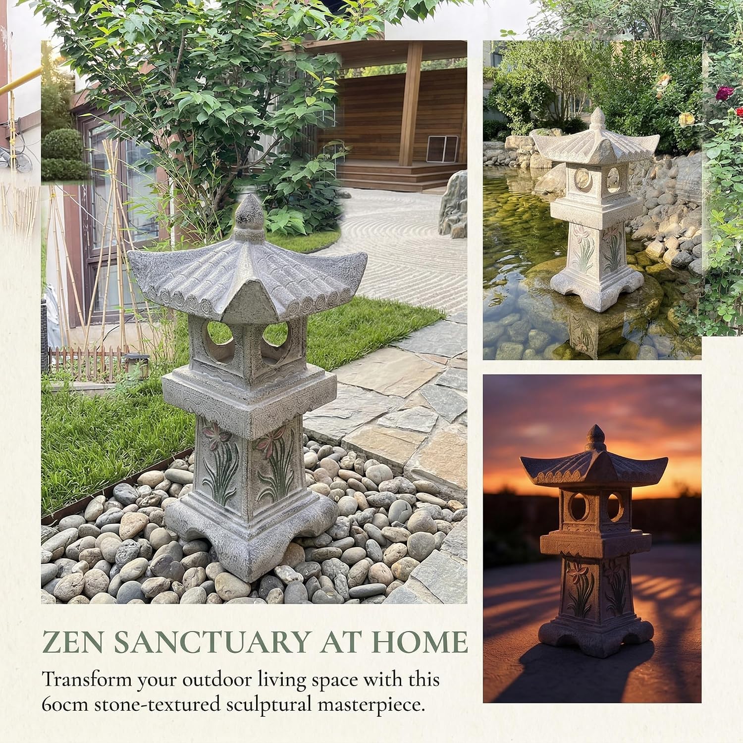 23.6''High Asian Orchid Pagoda Statue Miniature Tower Lantern Garden Decoration Figurines Outdoor Japanese Decoration Zen Courtyard Landscape