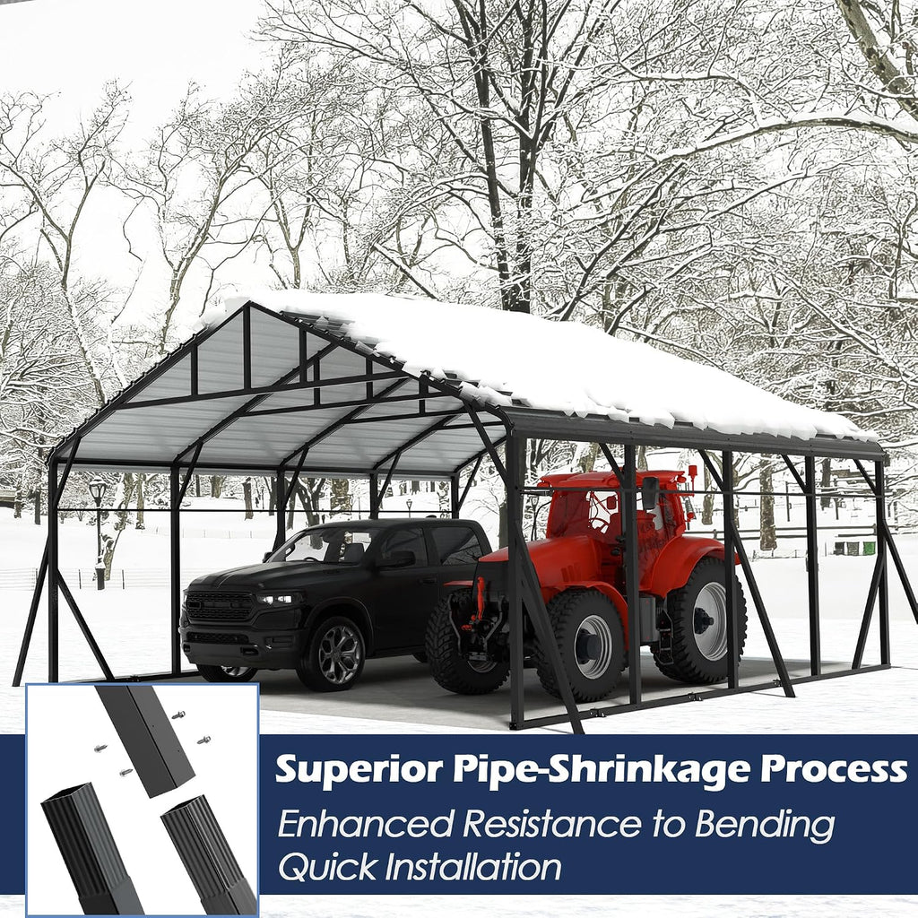 Xilingol Metal Carport, Heavy Duty Carport Canopy with Galvanized Steel Frame and Roof, Outdoor Storage Shed, Car Tent Garage Shelter for Pickup, Truck, Boat and Tractor (20x20 FT Black)