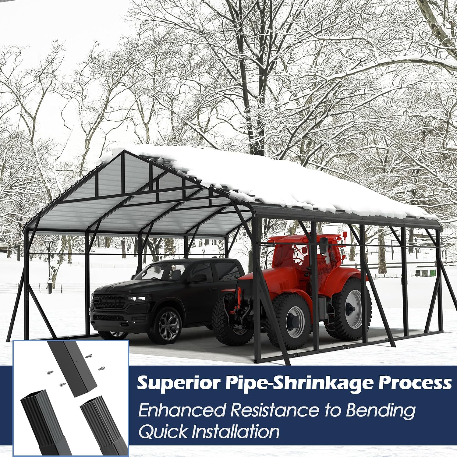 Xilingol Metal Carport, Heavy Duty Carport Canopy with Galvanized Steel Frame and Roof, Outdoor Storage Shed, Car Tent Garage Shelter for Pickup, Truck, Boat and Tractor (20x20 FT Black)