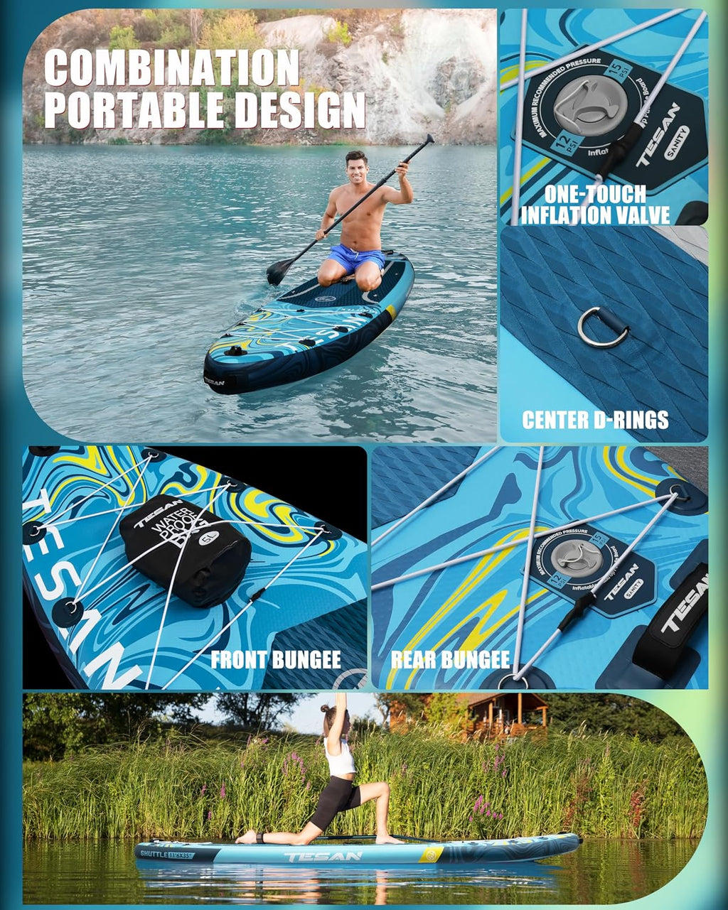 11'6x35'' Extra Wide Inflatable Paddle Board,All-Round Ultra Stable Stand Up Paddleboards with Plus Kits for 450lb,Dual Bungees, Camera Mount, 100L Backpack, Dual-Action Pump