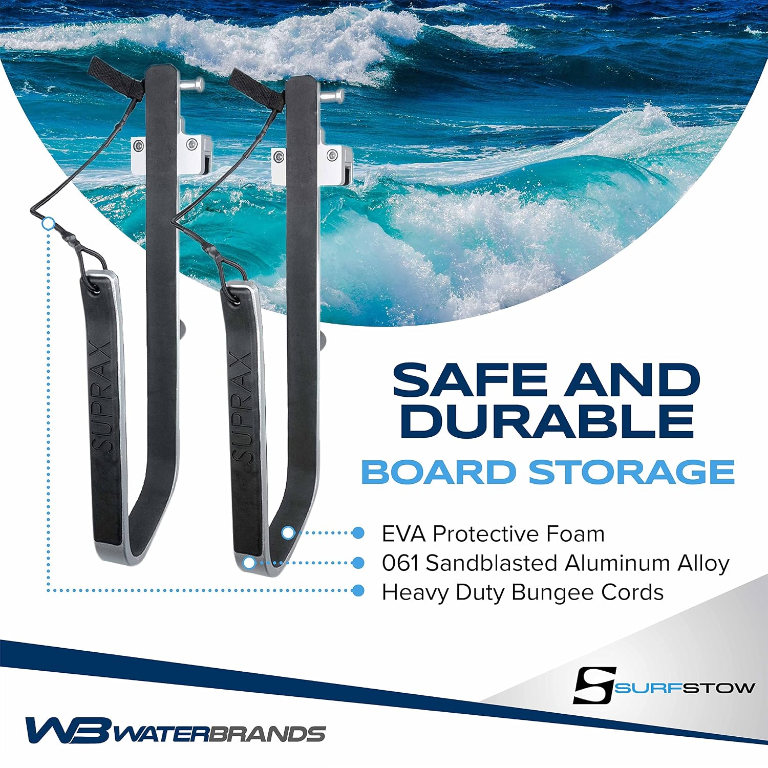 SurfStow SUPRax 50053 Square Rail Pontoon Boat Mount Single Board | Stand-Up Paddle Board Rack | SUP Board Storage | Pontoon Boat Accessories | Metallic | 26 x 11 x 4 inches