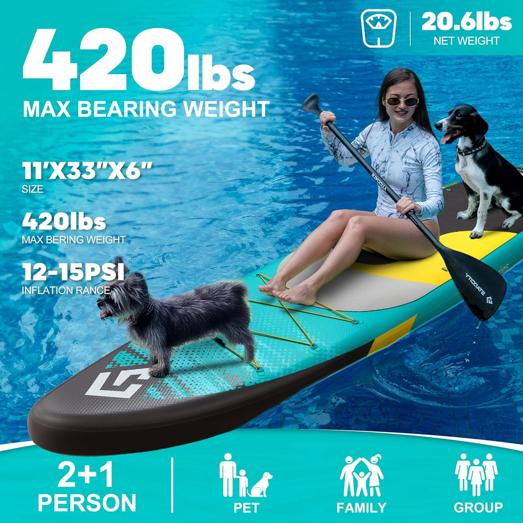 Starcity 11'x34*6' Blow Up Paddle Board, Inflatable Paddle Board, Spacious and Stable, Anti Slip and Easy to Operate, Large Size Suitable for Single Person/Family/Pet Use