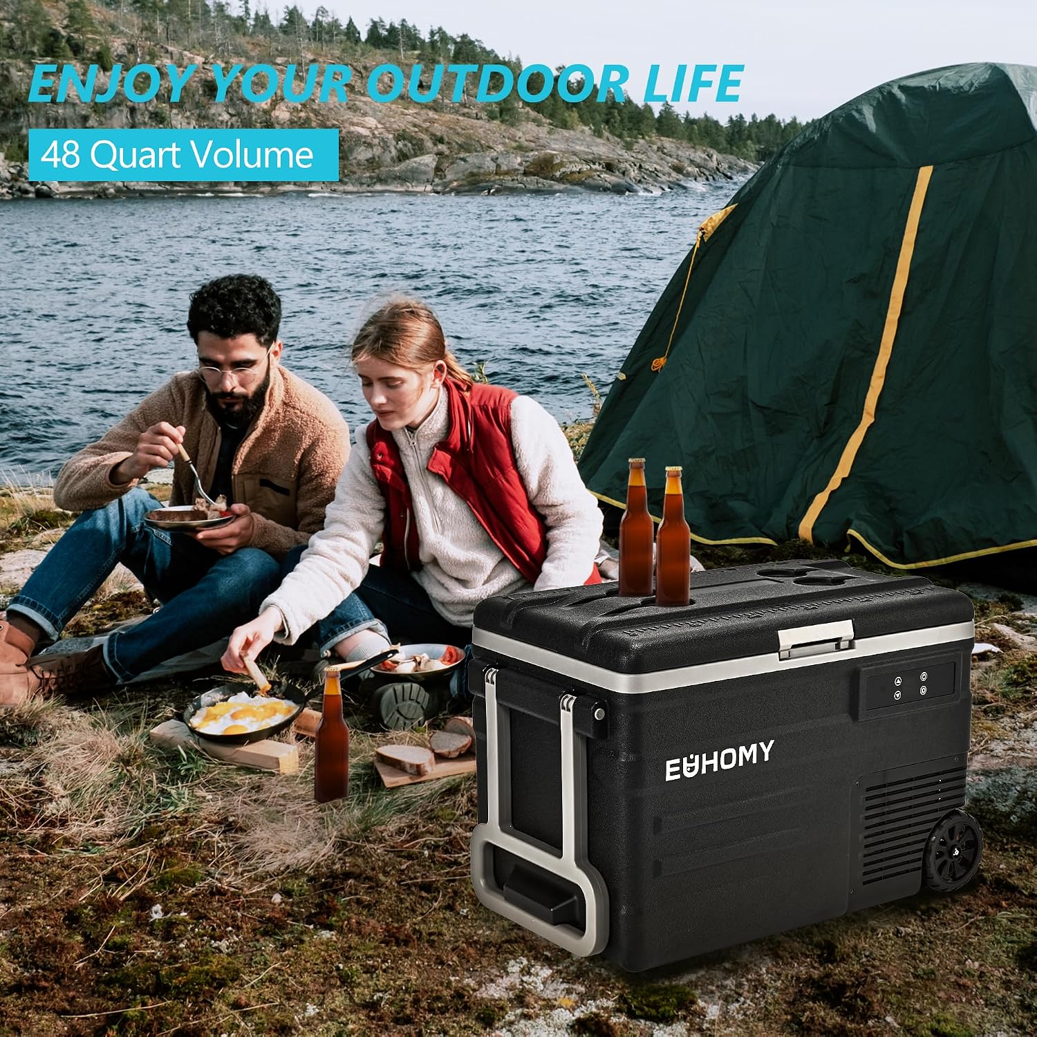 EUHOMY 12 Volt Refrigerator, 49QT(45L) 12V Fridge, Electric Cooler APP Control, Car Fridge 12/24V DC 110-240V AC, Car Refrigerator 0℉~68℉, 12 Volt Cooler for Camping, Trip, Truck, Boating, Outdoor