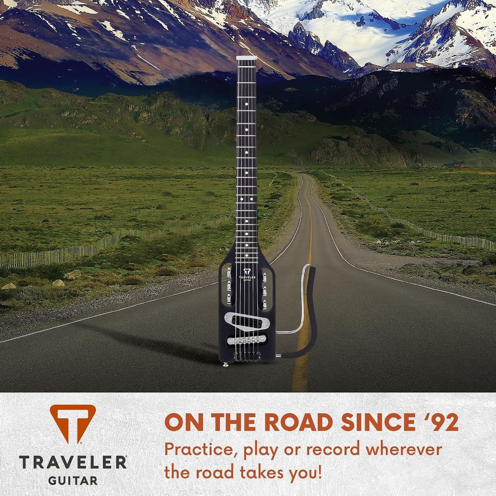 Traveler Guitar Ultra-Light Electric Guitar Matte Black | Portable Electric with Removable Lap Rest | Full 24 3/4' Scale Headless Guitar | Custom Gig Bag Included