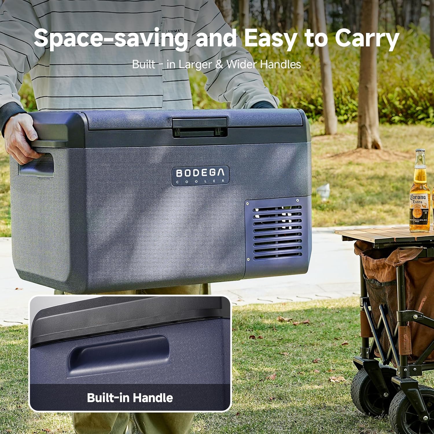 BODEGACOOLER 12 Volt Car Refrigerator, 42QT(40L) IPX4 Waterproof Electric Cooler, 31dB Ultra-Quiet Car Fridge APP Control with 12/24V DC 110-240V AC, -4℉~68℉, Portable for Truck RV Camping, Travel