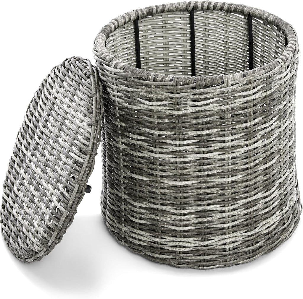 Elle Decor Vallauris Patio Outdoor Furniture Collection, Premium All Weather Wicker, Storage Side Table, Gray