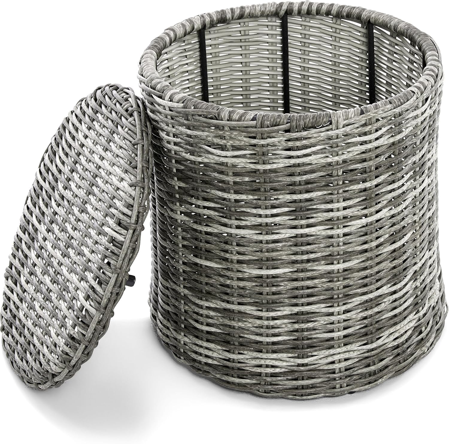 Elle Decor Vallauris Patio Outdoor Furniture Collection, Premium All Weather Wicker, Storage Side Table, Gray