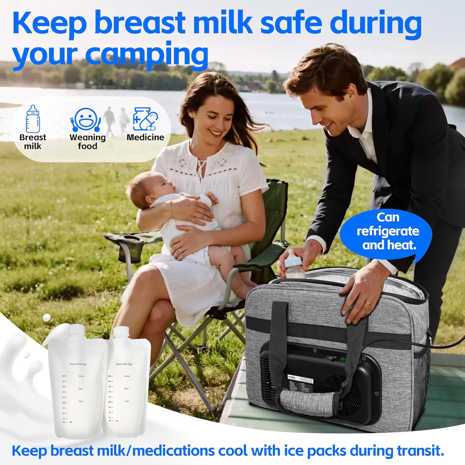 26Q Portable Electric Car Cooler Bag with Active Cooling, Dual Zones, and 38dB Silent - 3 Layer Insulated Temperature Buffer for Road Travel, Camping, Gift