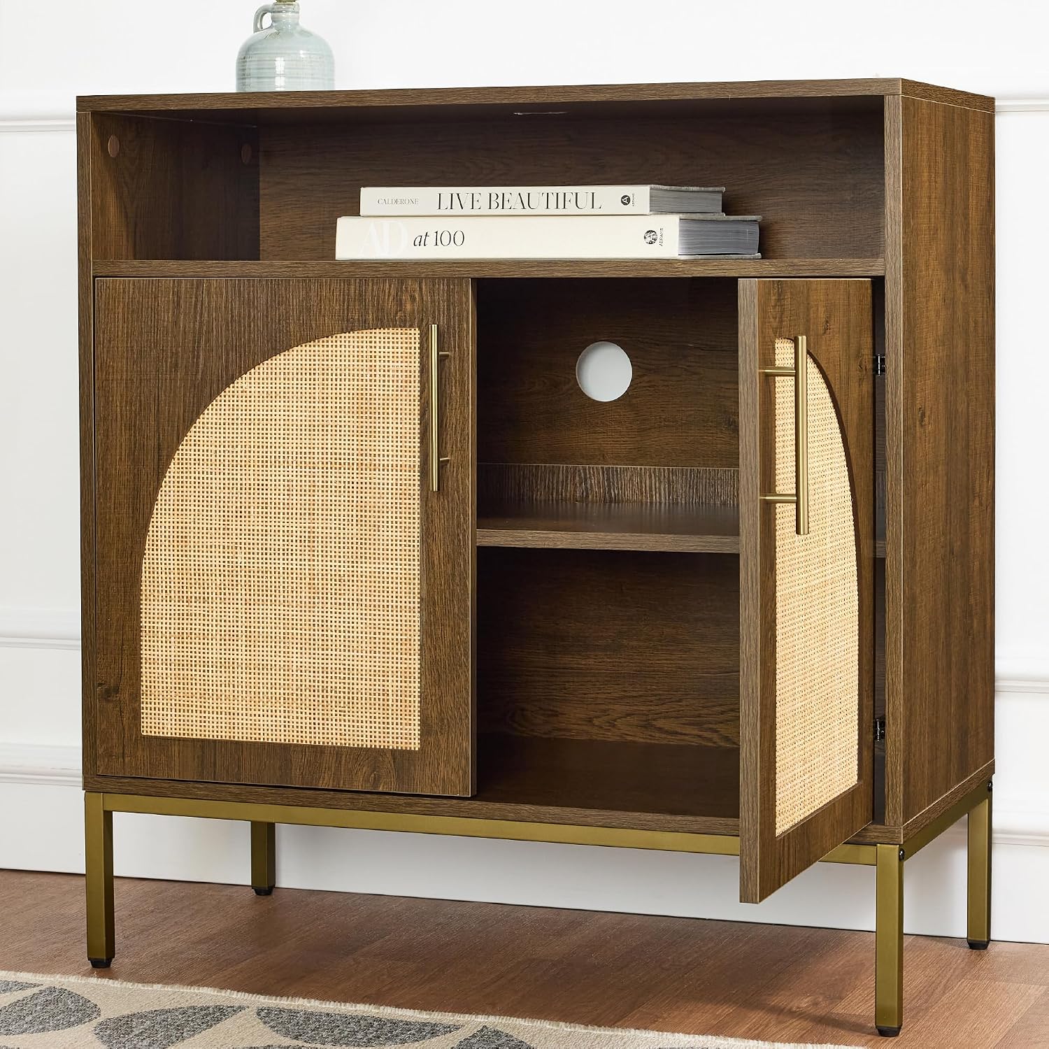 Best Choice Products Rattan Sideboard Buffet Cabinet, Entryway Table, Accent Storage Cabinet, Console Table for Hallway, Living Room, Dining Room - Brown