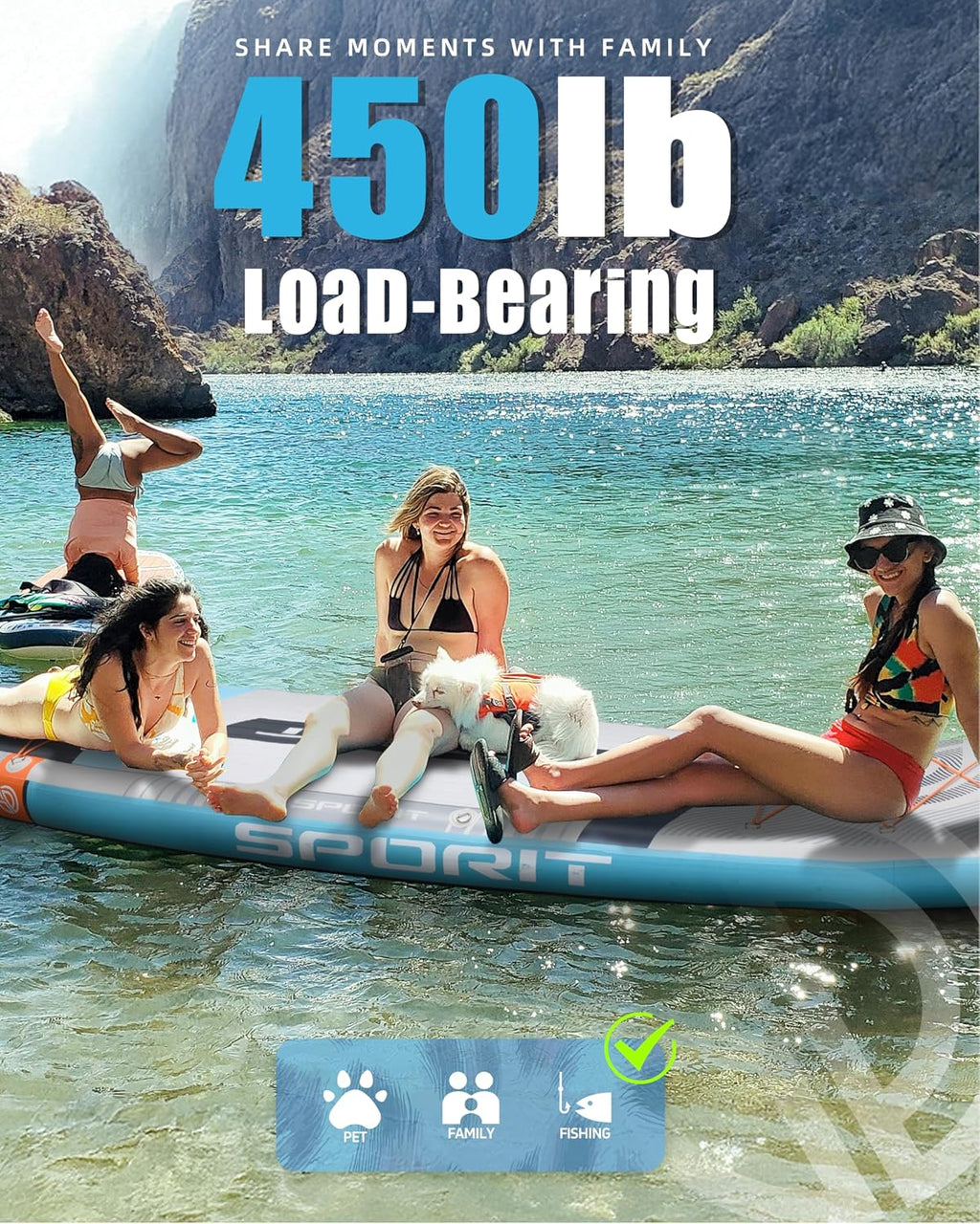 11'6' x 35' Extra Wide Inflatable Paddle Board for Adults, 450 lb Capacity Wide Stable Stand Up Paddle Board, 2–3 Person SUP, Heavy Duty 22 PSI, US Fin, Kayak D Rings, Large Stable Paddleboard