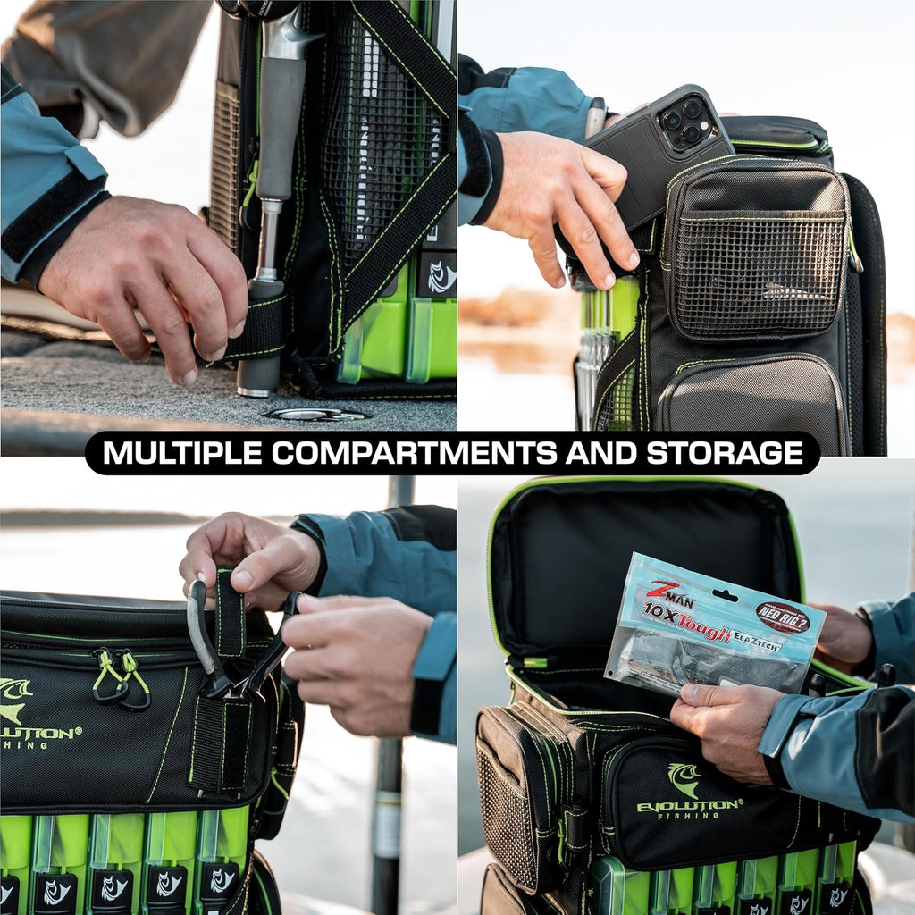 Evolution Fishing Drift Series Tackle Backpack, Outdoor Rucksack w/ 6 Fishing Tackle Trays, Heavy Duty